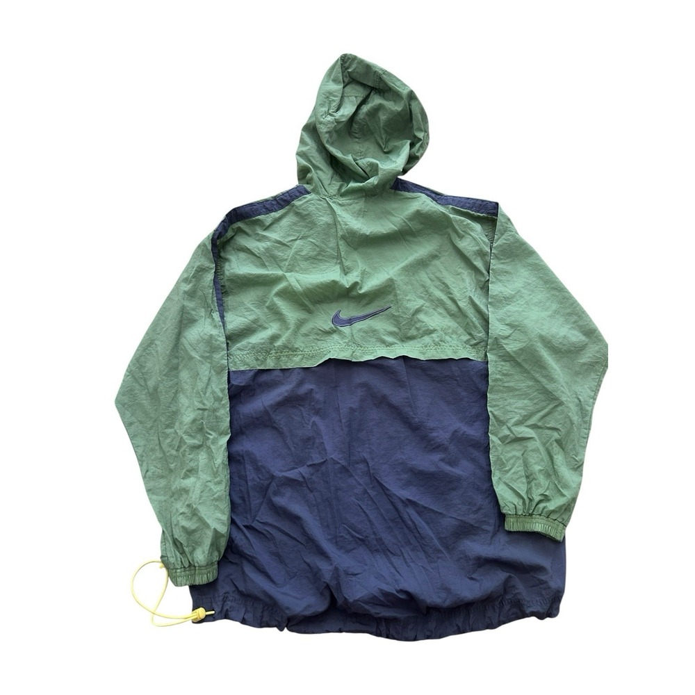 Vintage 90s Nike Big Swoosh Check Green Blue Large Windbreaker - Picture 3 of 11